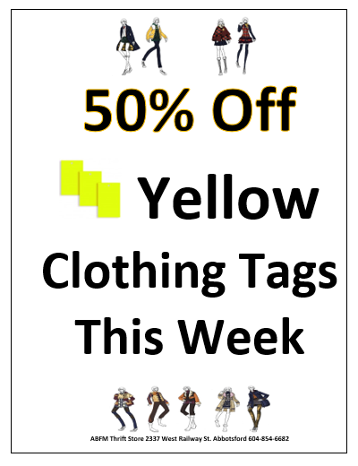 50% off yellow clothing tags this week (July 15-20)